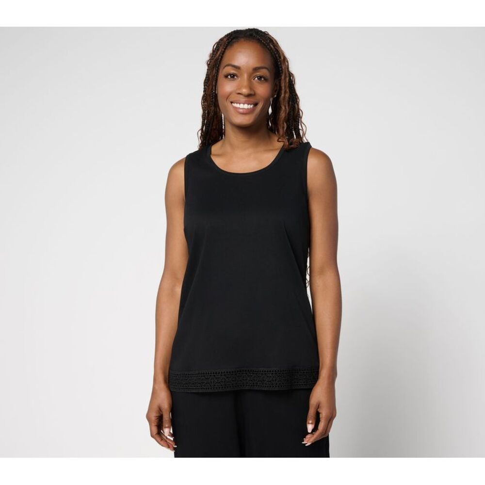 SUNNYLiFE Women's Top Sz S Denim & Co. Scoop Neck Tank_with Crochet Black